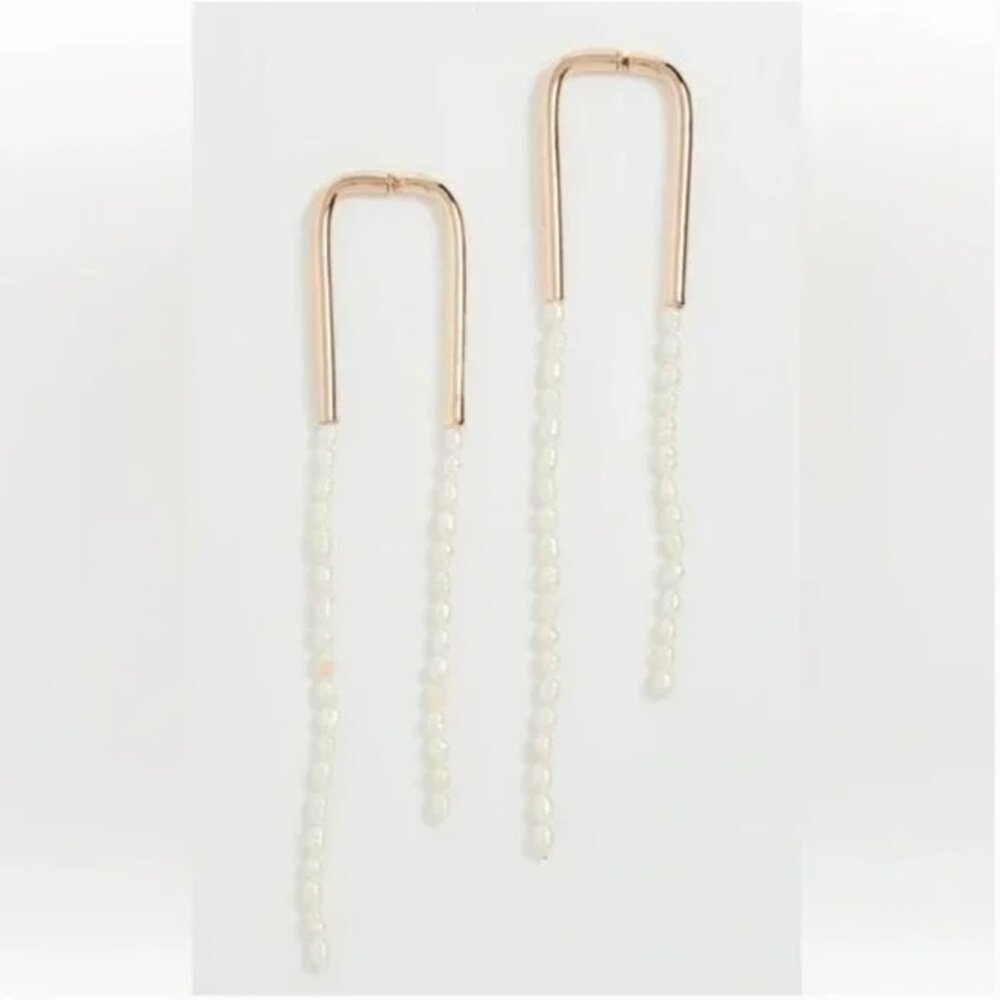 NWT CULT GAIA GOLD-TONED META DROP EARRINGS FEATURING A STRING OF PEARLS